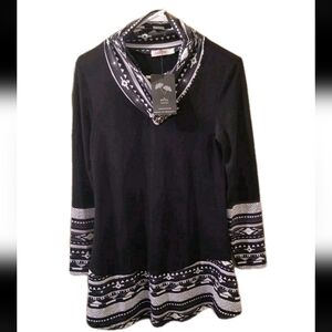 NWT Sufiya Boho Tribal Print Cowl Neck Tunic Boho Black/White Size S Aztec Warm